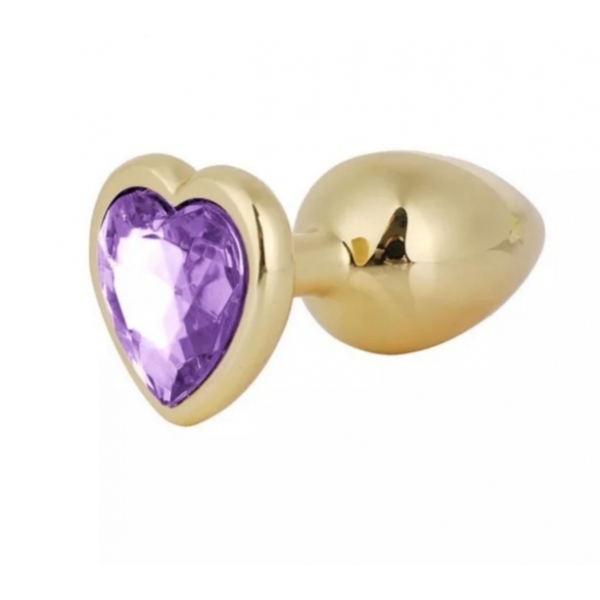 Золотистая пробка сердце с фиолетовым кристаллом S