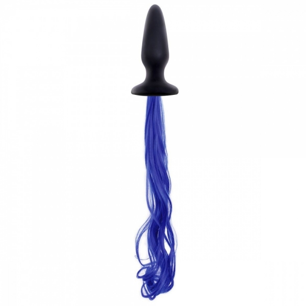 NS Novelties Unicorn Tails Blue, черная. Анальная пробка с синим хвостом