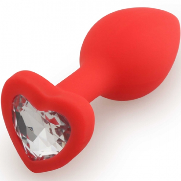 Силиконовая анальная пробка с кристаллом Runyu Heart Small красн/прозр