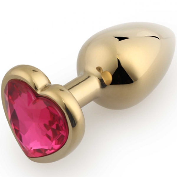 Золотистая пробка сердце с розовым кристаллом S