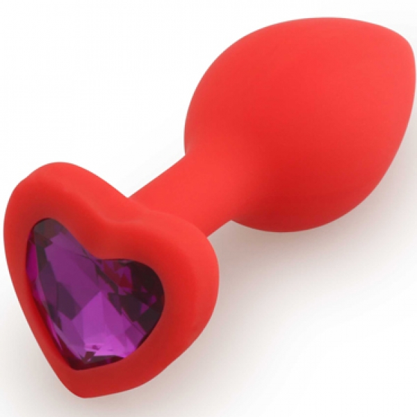 Красная силиконовая пробка с фиолетовым кристаллом сердце Small