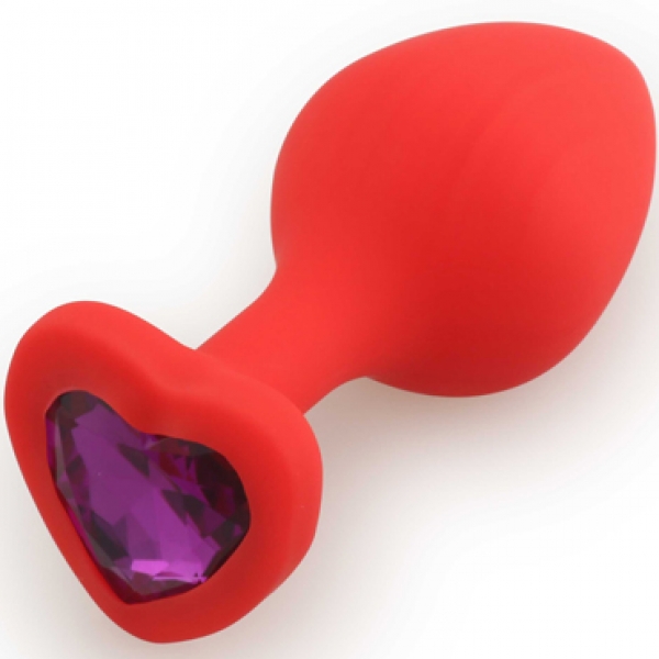 Силиконовая красная пробка с фиолетовым кристаллом сердце Medium