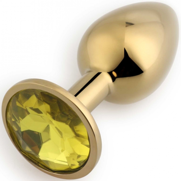 Золотистая анальная пробка с желтым кристаллом Small