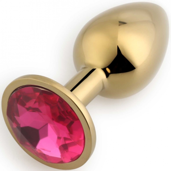 Золотая ребристая пробка с розовым кристаллом S