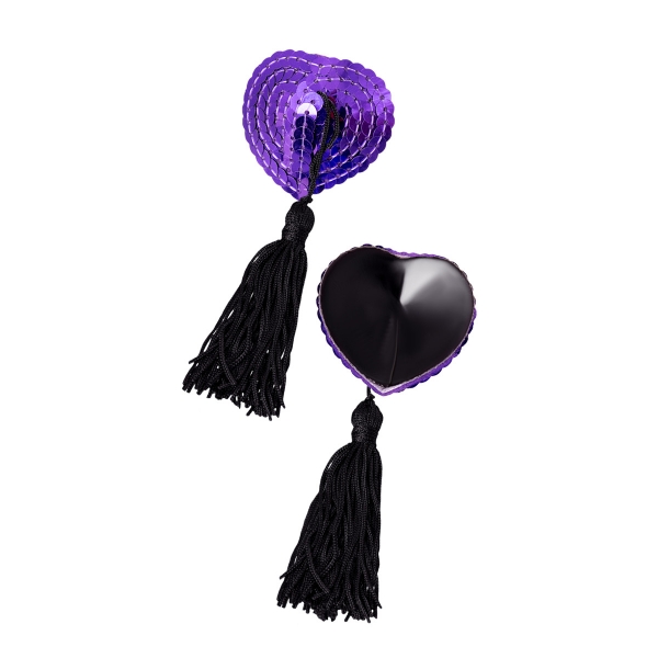 Пэстис в форме сердец с кисточками фиолетово-черные Erolanta 