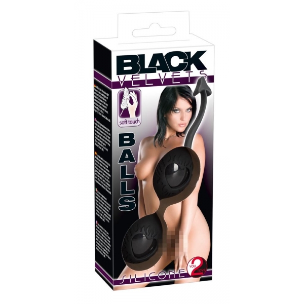 Чёрные вагинальные шарики с сердечками BLACK VELVETS